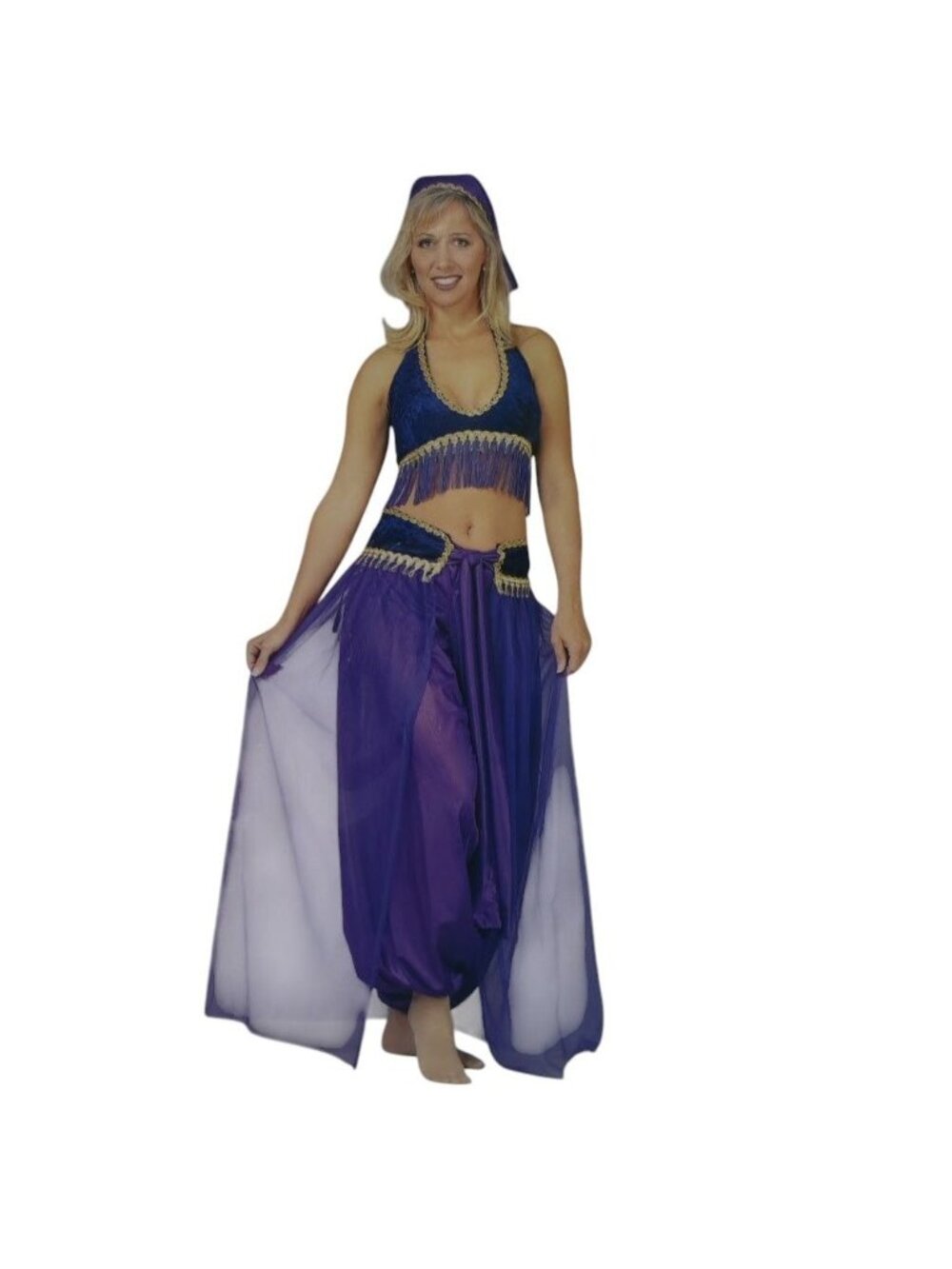 Egyptian Dancer Costume Women M Purple Gold Harem Pants Halter Scarf Cleopatra